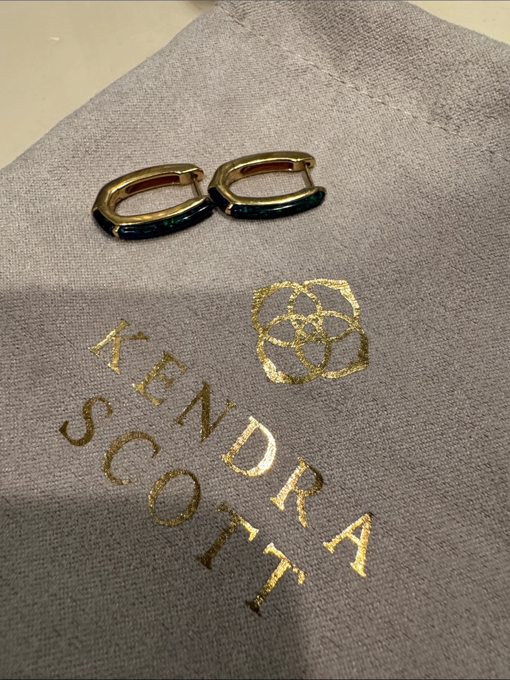 Kendra Scott Gold Hoop Earrings with Iridescent Teal Inlay